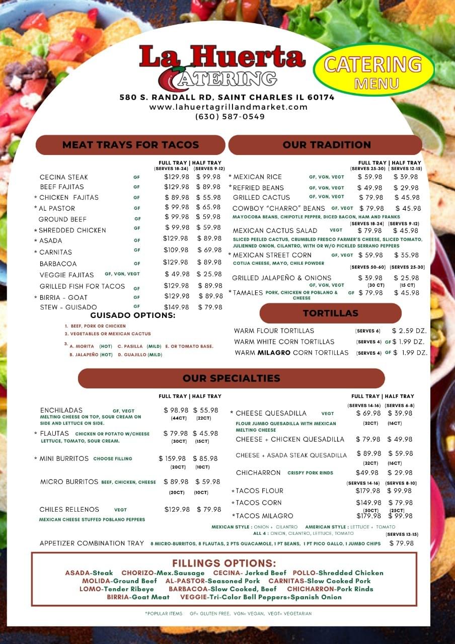 La Huerta St. Charles Catering Menu